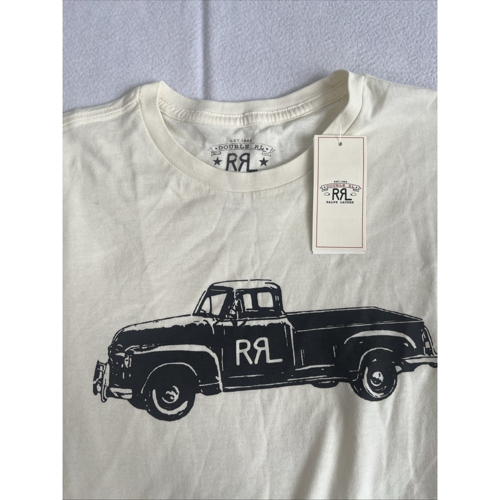 RRL Polo Ralph Lauren Double RL Pick-Up Graphic T-shirt Mens Medium Cream - Picture 2 of 6